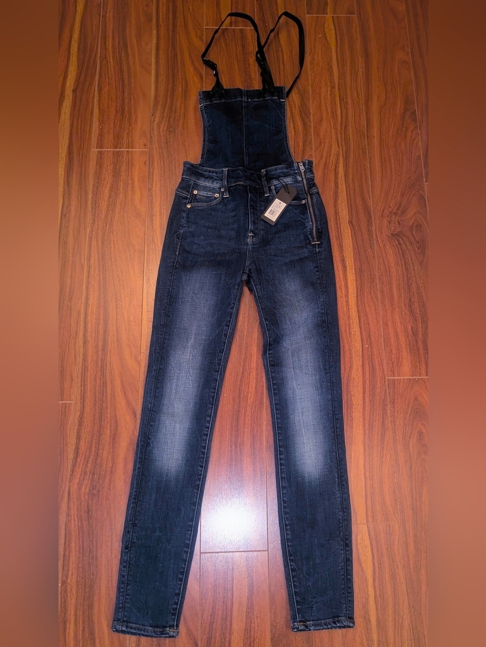 BNWT: Sz 2/24 Womens G-Star 3301 DKNY Slim Skinny Stretch Overalls Dark Wash